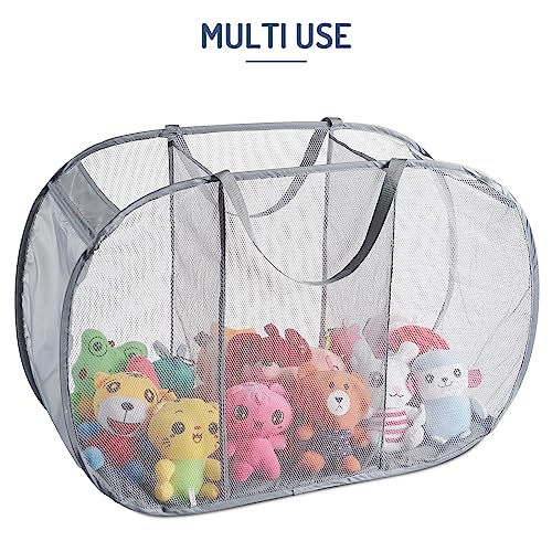 Seiritex Mesh Popup Laundry Hamper 3 Compartment Sortable Horizontal Collapsible Laundry Basket for Clothes Laundry Room Bedroom Toys Travel (Gray) - color: Gray 3-compartment