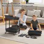 3 Tier Rolling Cart with Wheels, Black Plastic Three Tiered Shelf Organizer Carts on Lockable Wheels, Small Utility Storage Trolley for Diaper Caddy, Snack, Art, Cleaning Supplies, Kitchen, Bathroom - color: Black