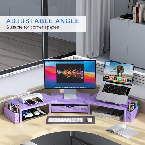 gianotter Dual Monitor Stand Riser, Desk Organizer With Drawer and 2 Pen Holders, Desk Organizers and Accessories, Purple Office Decor (Purple) - color: Purple