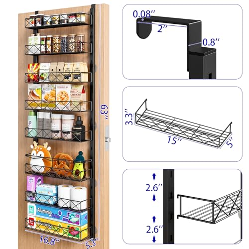 MIAOLI Over the Door Organizer, Black 8-Tier Pantry Door Organizer with Adjustable Basket, Hanging Spice Rack Cabinet Door Shelves, Laundry Room Organization and Storage - color: Black, size: 8-Tier