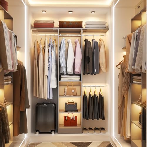 Besiost 48" Closet Organizer System, 4FT Closet System for Small Closets with 4 Hanging Rods & 3 Shelves, 80"H Small Closet Organizers and Storage for Bedrooms, Cloakrooms, Gray - color: Grey