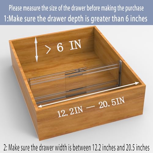 8 Pack Adjustable Drawer Dividers for Clothes,6" High Expandable From 12-20" Clear Drawer Organizers, PC Plastic Separators for Dresser/Bedroom/Bathroom/Kitchen/Office Storage - size: 8 PCS-6IN-T1-Clear