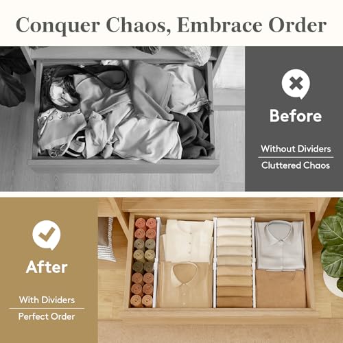 Lifewit Drawer Dividers for Clothes, 3.2" Tall 10.5"-16.5" Expandable Dresser Drawer Organizers, Adjustable White Plastic Separators for Kitchen, Cabinet, Nursery, Socks & Underwear Storage, 4 Pack - size: 3.2"H, 10.5-16.5"L