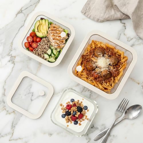 Urban Green Glass Food Container Set with Glass Lid, 6 Pack, Food Storage Containers Set, Airtight, LeakProof, Micowave Safe, 100% Plastic Free, Meal Prep Containers (White Color) - color: White Sand-6P
