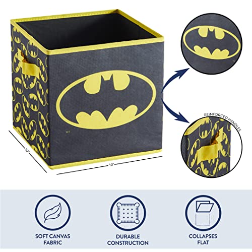 Batman Collapsible Storage Cubes – Set of 2 Foldable Fabric Bins for Kids – Organizer Boxes with Iconic Logo – Closet & Toy Storage – Black Superhero Cube Containers - color: Batman