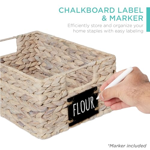 Best Choice Products Set of 4 9x12in Water Hyacinth Pantry Baskets, Woven Organizers w/Chalkboard Label, Chalk Marker - White - color: White, size: 9x12x5in
