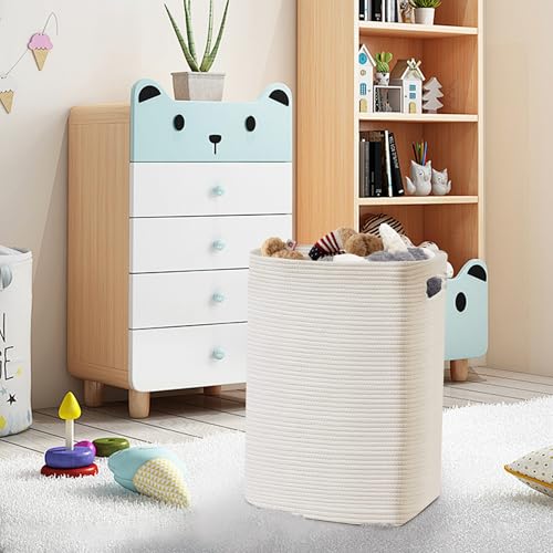 MEGASKET Large Laundry Hamper 16"x13"x22" - Tall Woven Laundry Basket, Cotton Rope Dirty Clothes Hamper, Baby Kids Nursery Wicker Laundry Basket, Bedroom Aesthetic, Soft Laundry Bin, White Hamper, 75L - color: White