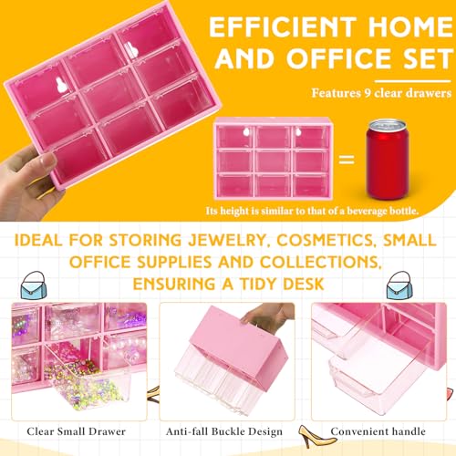 Wenqik 2 Pcs Mini Storage Drawers Teacher Toolbox Organizer with 9 Clear Drawers Small Plastic Desktop Teacher Desk Craft Organizer for Classroom Office 7" x 3. 9" x 4. 7"(Rose Red) - color: Rose Red