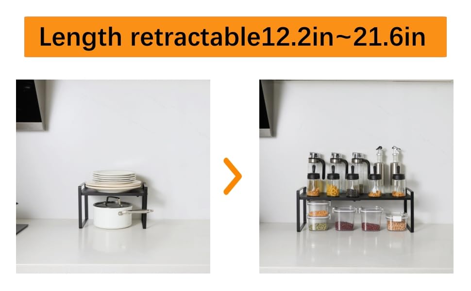 2-Pack Expandable Shelf Organizer for Kitchen Countertop, kitchen organizers and storage，under sink expandable shelf organizer (black, 8.2’’D * 12.2-21.6’’W * 7.7’’H) - color: Black, size: 8.2''D * 12.2-21.6''W * 7.7''H(2 Pack)