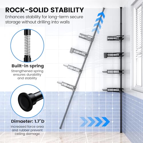 Aitatty Corner Shower Caddy Tension Pole: 4 Tier adjustable Rustproof Bathroom Organizer Shelves - Bathtub shampoo rack 31-124 inch
