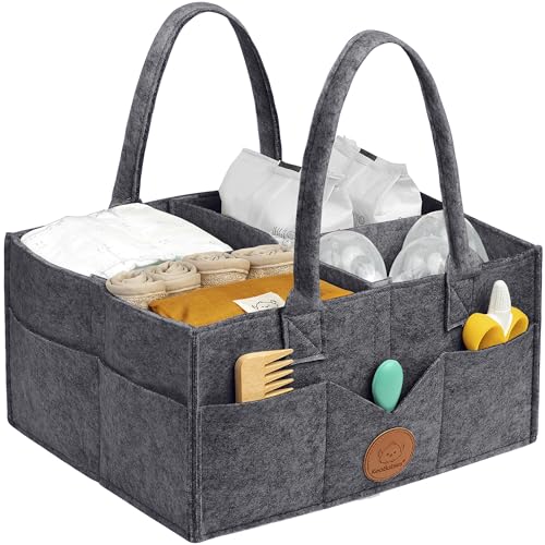 KeaBabies Baby Diaper Caddy Organizer with Handle - Portable Baby Car Organizers and Storage for Nursery, Changing Table, Large Shower Gift Basket for New Mom Gifts & Boy Girl Registry (Mystic Gray) - color: Mystic Gray