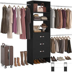 Homieasy 96 Inches Closet Organizer System, 8FT Customizable Walk In Closet Organizer with Hanging Rods, 3 Drawers Garment Rack with Leather Handle , 96" L x 16" W x 75" H, Max Load 1000 LBS, Black - color: Black