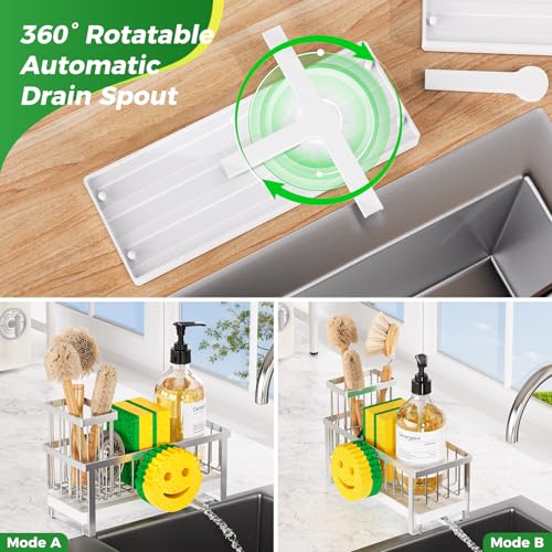 Sponge Holder for Kitchen Sink,Sink Caddy with Removable Dish Brush Holder,Self-Draining Kitchen Countertop Organizers and Storage Essentials,Soap Dispenser Organize and Home Decor-Silver - color: 1 Tier Silver-Tray