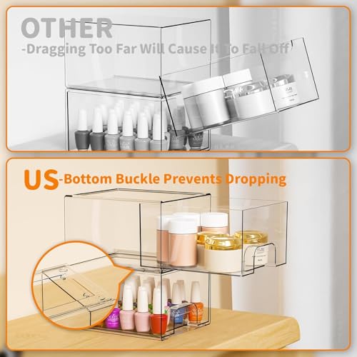 Yieach 8 Pack Small Stackable Storage Bins,Clear Acrylic Drawer Boxes,Medicine Cabinet Organizer,Plastic Containers for Organizing Vanity,Undersink,Pantry,Bathroom Makeup Organizer,Home Organization - color: Clear-4.4 In Tall, size: 8 Pcs