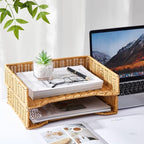 Yeaqee 2 Pcs Paper Tray Organizer for Desk Woven Letter File Organizer A4 File Tray Desk Paper Basket Letter Size Imitation Rattan Holder Organization Rack for Office Storage(Brown,Wheat Ear Pattern) - style: Wheat Stripes