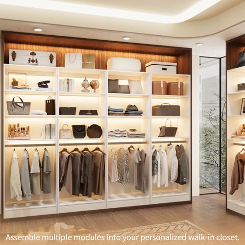 VOWNER 50'' Freestanding Closet System with Drawers & Adjustable Shelves & Rod, Wood Walk in Closet Organizer System, Shelving Unit, Garment Rack, Armoire Wardrobe Closet Bedroom White, BC - color: White