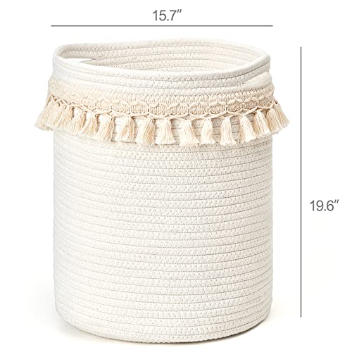 Mkono Macrame Decorative Cotton Rope Basket Boho Nursery Decor Small Cute Woven Tassel Closet Storage Bins Organizer for Baby Toys,Magazines, Potted Plants Cover,Living Room,Bedroom, 15.7"x19.6" - size: 15.7"x19.6"