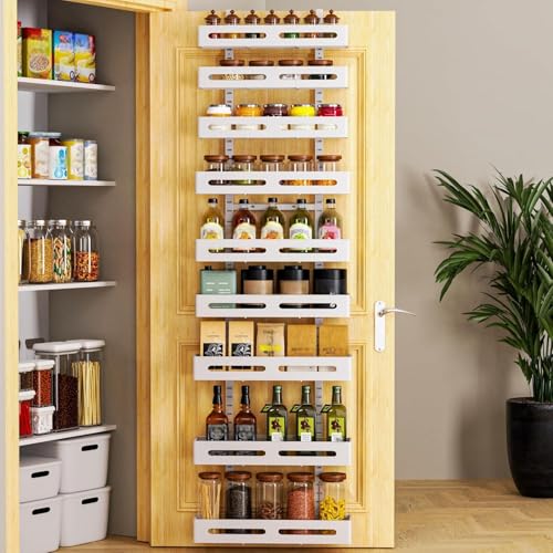 Moforoco White 9-Tier Over The Door Pantry Organizer, Pantry Organization And Storage, Metal Hanging Spice Rack Shelves Door - color: White, size: 9-Tier Large