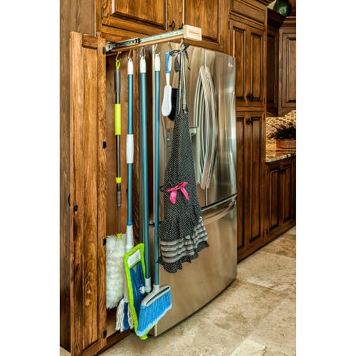 Rev-A-Shelf 22" Pullout Kitchen Cabinet Pantry Organizer with 7 Hanging Hooks with Ball Bearing Slide System, Maple Wood, GLD-W22-SC-7