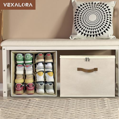Shoe Organizer for Closet, 2 Pack Shoe Storage Bins with Clear Cover, Adjustable Dividers Fits 16-32 Pairs ShoeBoxes, Organizador de Zapatos, Khaki - color: 2 Pack -Khaki