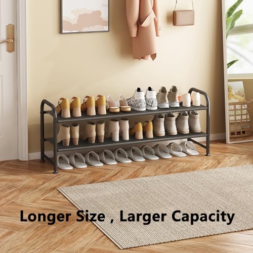 INGIORDAR Shoe Rack 2 Tier Long Storage Organizer Wide Metal Shoe Shelf for Closet Entryway Black - color: Black, size: 2 Tier