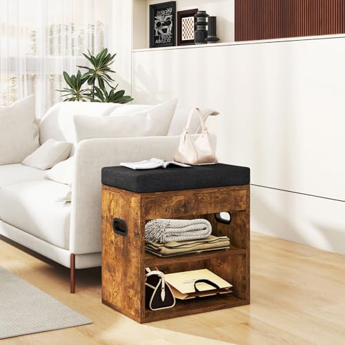 YMYNY Small Shoe Storage Bench with Cushion and Drawer, 2 Tier Adjustable Entryway Bench with Storage, Wooden Shoe Rack Bench for Entryway, Living Room, Hallway, Closet, Bedroom, Rustic Brown, HSC002H - color: Rustic Brown