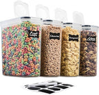 4 Pack Airtight Cereal & Dry Food Storage Container - BPA Free Plastic Kitchen and Pantry Organization Canisters for, Flour, Sugar, Rice, Nuts, Snacks, Pet Food & More (4L, 16.9 Cup, 135.5 Ounce
