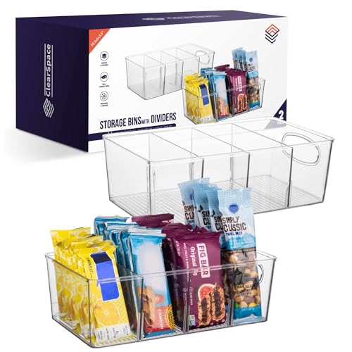 ClearSpace Plastic Pantry Organization and Storage Bins with Removable Dividers – Perfect Kitchen Organization or Kitchen Storage – Refrigerator Organizer Bins, Cabinet Organizers (2 Pack) - size: 10.5"L x 6"W x 3.5"H