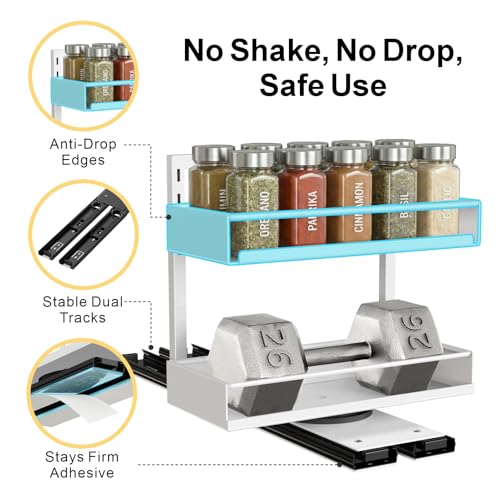 iSPECLE 2 Pack Pull Out Spice Rack - Rotate Peel and Stick No-Drill Vertical Spice Rack Organizer for Cabinet Easy Access Spices, Adjust Height for 4oz to 8oz Spice Jars, Fits Small Pantry Cabinet - color: 2-Pack White