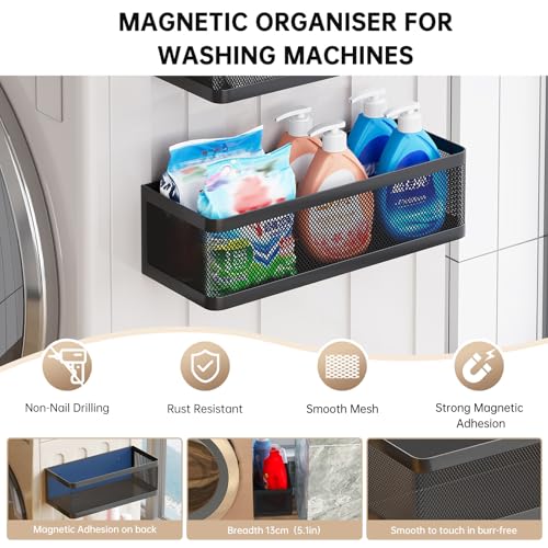 Magnetic Shelf for Washing Machine Laundry Room Magnetic Organizer Laundry Shelves Organizer Washing Machine Shelf Hanging Basket Storage Magnet Fridge Shelves (Black, L13.78in*W5.12in*H3.94in) - color: Black, size: L13.78in*W5.12in*H3.94in