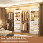 Aheaplus Closet System, 6-15Ft Closet Organizer with 8 Wooden Drawers, Wood Closet Organizer System with Tower, Walk-in Closet Organizer Wardrobe Clothes Rack with 4 Hanging Rods, Garment Rack, White - color: White