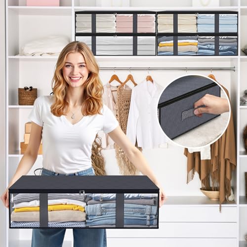 StorageRight Under Bed Storage Bags 6 Pack, 40L Large Clothes & Comforter Storage Containers with Clear Window, Breathable Fabric Organizer for Blankets, Bedding, Seasonal Clothing, Grey - color: Gray, size: 6 Pack