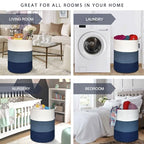 COMSE Extra Large Blanket Basket, Tall Woven Storage Basket, Nursery Hamper, 15.7”x 21.7”, Cotton Rope Laundry Hamper for Toys Clothes Towels, White/Cadet Blue/Navy Blue - color: White & Cadet Blue & Navy Blue