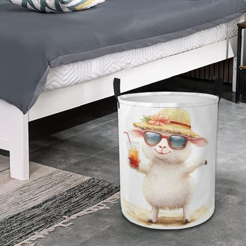 Funny Sheep Laundry Basket Animal Foldable Laundry Hamper with Handles Clothes Storage Bin for Household Bedroom Bathroom Dorms 17.3"x13.6" - color: Funny Sheep