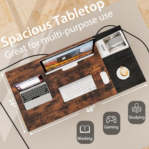 Tangkula 48-Inch Computer Desk with 2 Drawers, Modern Home Office Desk with Hanging Hook & Storage Shelf, Multipurpose Writing Desk for Study Bedroom (Rustic Brown, 48")