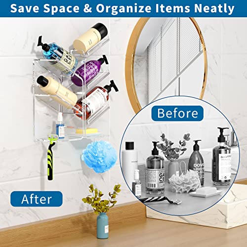 AITEE Acrylic Bathroom Organizer Shower Caddy, Clear Shampoo Holder Organizer Shelf Wall Mounted, Shower Shelves with Suction Cup, No Drilling and Rustproof, Sturdy and Durable - style: Upgraded Shelf