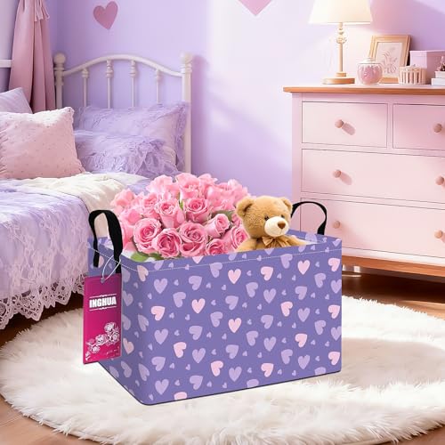 Rectangular Storage Basket Fabric Organizer Bin for Toys,Books,Clothes,Gifts,Pets-Perfect for Home,Office,Nursery,Dorm,Shelf(Rec-Purple hearts) - color: Rec-Purple hearts