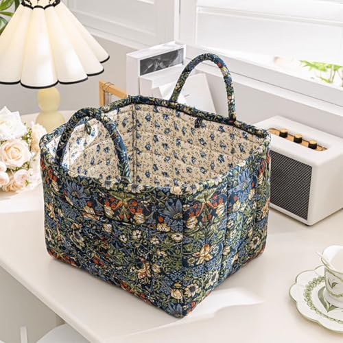 Quilted Fabric Basket Foldable Car Storage Boho Floral Laundry Basket Hamper for Nursery Bedroom & Living Room | Organize Clothes Toys - color: Boho Blooming