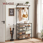 VASAGLE Hall Tree with Shoe Bench, Coat Rack Shoe Bench, 5-Tier Shoe Rack Different Heights, 5 Dual Hooks, Top Shelf, Entryway Organizer, Hallway Bedroom Dorm, Rustic Brown and Black UHSR408B01 - size: 31.5”W