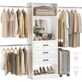 Unikito 48" W - 96” W Closet System with Mirror, 8FT Walk in Closet Organizer Kits with Drawers and 3 Extendable Hanging Rod, Sturdy Wood Clothing Garment Rack with 25” Tower, Max Load 1000 LBS, White - color: White