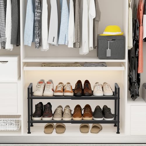 2 Tier Shoe Rack, Expandable Shoe Rack for Closet, Adjustable Shoe Organizer for Entryway, Shoe Storage Organizer for Door Entrance, Garage, Bedroom - size: 2-Tier