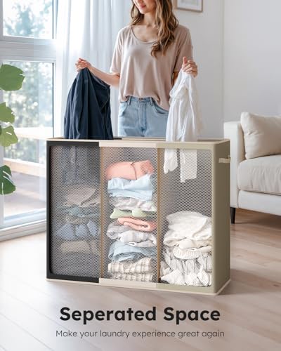 SOLEDI 180L 3-Section Laundry Hamper with Lid, Extra Large Dirty Clothes Basket with Sturdy Handles for Laundry Room & Bedroom - Durable Organizer for Sorting Laundry - color: Black/White/Moon Grey, size: 180L