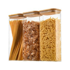 D2scrma 71oz Rectangle Airtight Glass Storage Containers with Bamboo Lids (Set of 3), Square Food Storage Jar, Pantry Organizers for Sugar, Flour, Spaghetti and Coffee beans (‎with Black Lable)