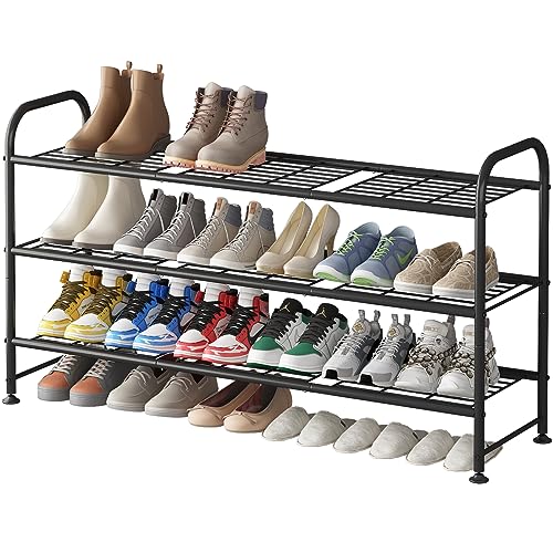 LINZINAR Shoe Rack 3 Tier Long Metal Shoe Organizer for Closet Entryway Black - color: Black, size: 3-Tier