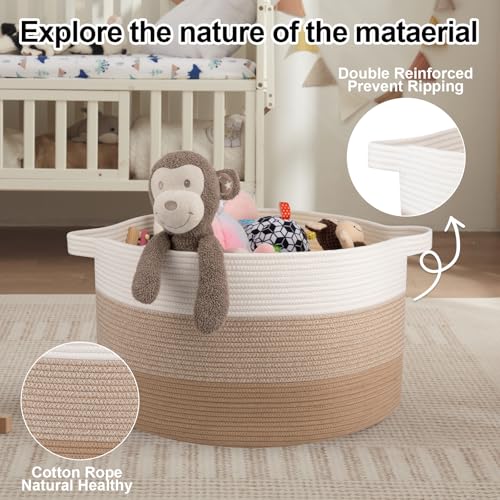 OIAHOMY 90L Blanket Basket for Living Room, Large Basket 23" x 23" x 13" with Handle, Laundry Hamper for Blankets, Pillows, Toy Storage for Kids, Dogs - Gardient Light Brown - color: Gardient Light Brown, size: 23" x 23" x 13"
