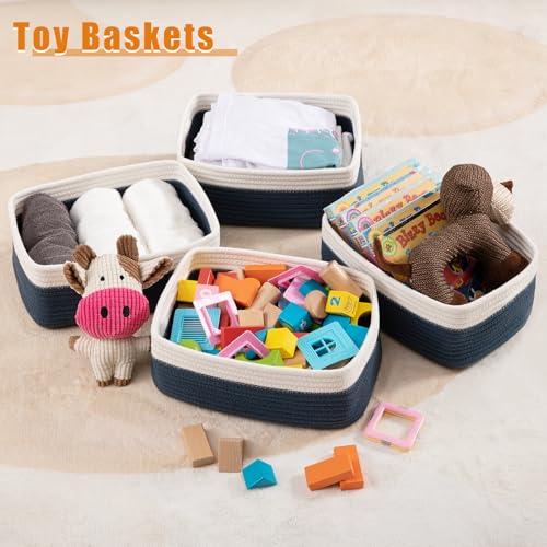 OIAHOMY 4 Pack Storage Baskets for Organizing, Small Bins for Shelves, Cute Decorative Storage Bins, Organizer Baskets for Gifts Empty, 11.8''Lx7.8''Wx4.7''H, Blue/White - color: Blue/White, size: 11.8"*7.8"*4.7"