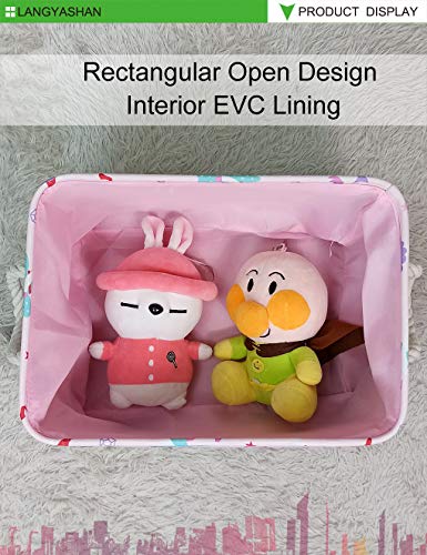LANGYASHAN Rectangular Storage Bin Collapse Canvas Fabric Cartoon Storage Basket with Handles for Organizing Home Kitchen Boys and Girls Toys Office Closet Shelf Baskets(Rec Pink Dancing Unicorn) - color: Rec Pink Dancing Unicorn