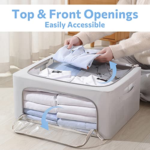 CYhom 3Pack Frame Storage Box - Clothes Storage Bin Bags Oxford Fabric Foldable Stackable Container Organizer Set with Clear Window & Carry Handles (Grey, Medium-44L) - color: Grey, size: Medium-44L