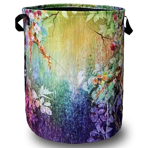 Abstract Watercolor Flowers Laundry Basket Foldable With Handles Tote Bag Oxford Cloth Colorful Laundry Hamper Clothes Storage Bucket Toy Organizer 18.9"x16.5"For Bathroom/Laundry/Bedroom - color: Beautiful Flowers Watercolor Floral