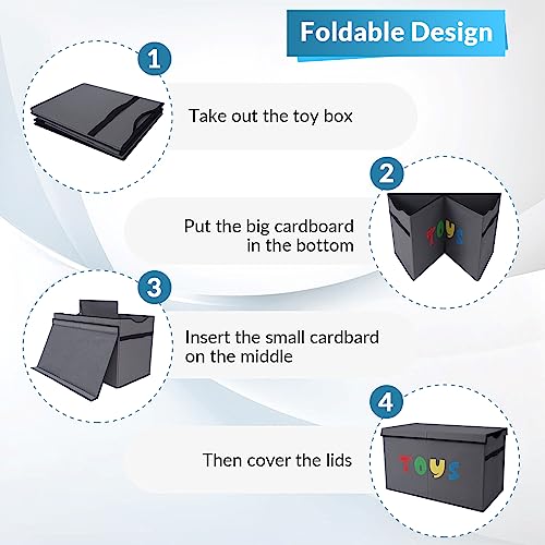 YOLOXO Toy Box Chest, Collapsible Sturdy Storage Bins with Lids, Extra Large Kids Toy Storage Organizer Boxes Bins Baskets for Kids, Boys, Girls, Nursery Room, Playroom, Closet (A-TBX-GRAY-MULTI) - color: Multi